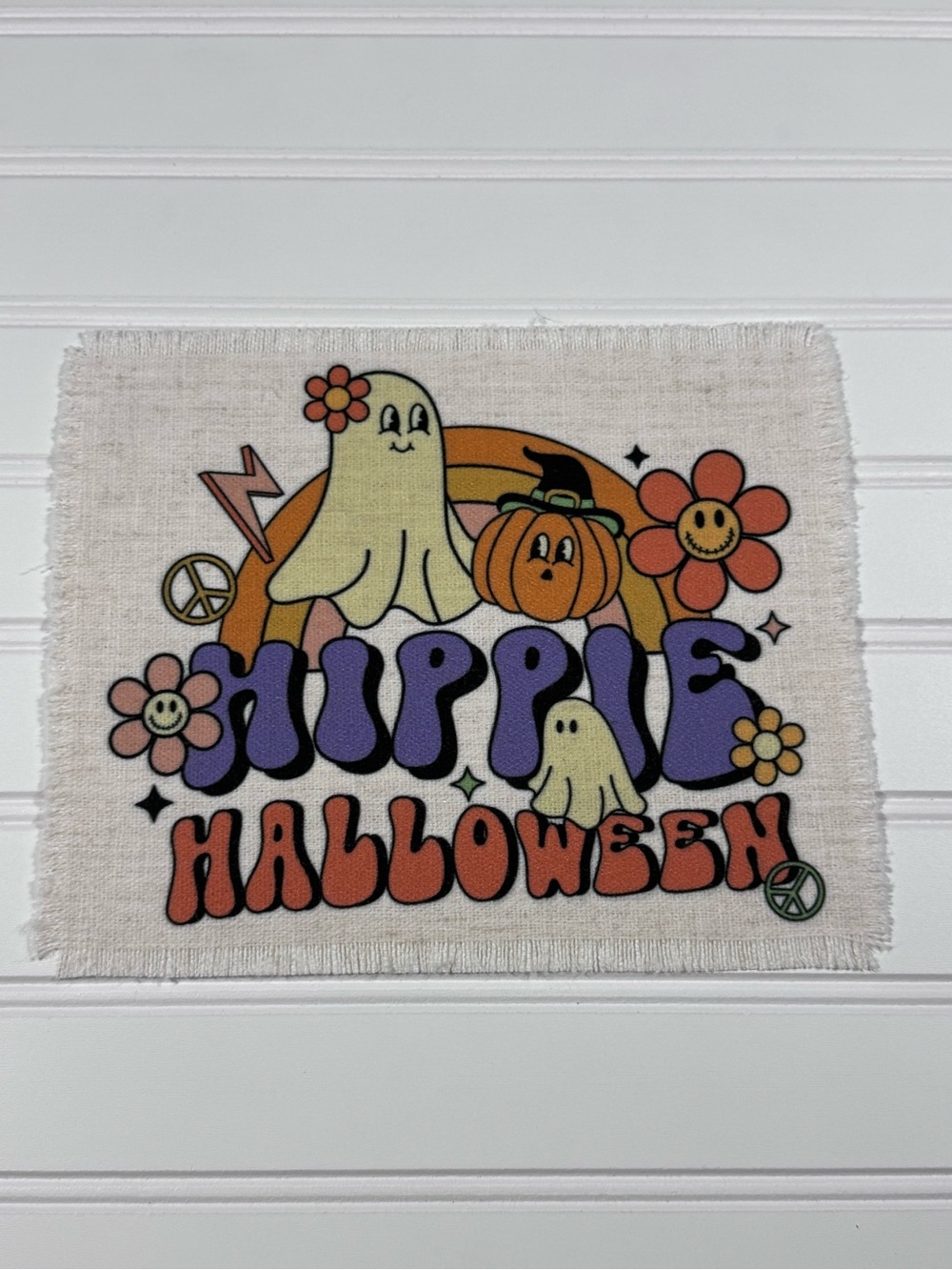 Hippie Halloween Graphic Fabric Patch- Cream, Purple, Orange